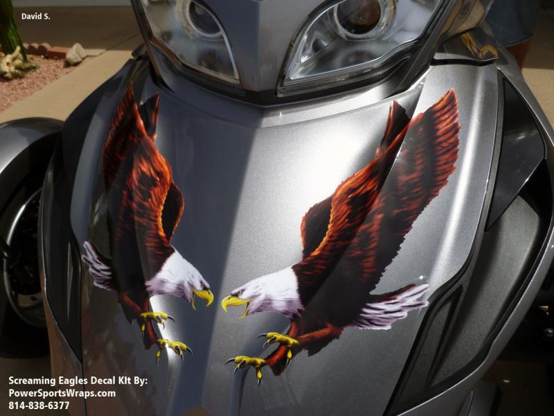Screaming Eagles Graphics kit. Yes, you just peel & stick to apply these high resolution graphics. Made for all makes of Spyders.  Order 814-838-6344