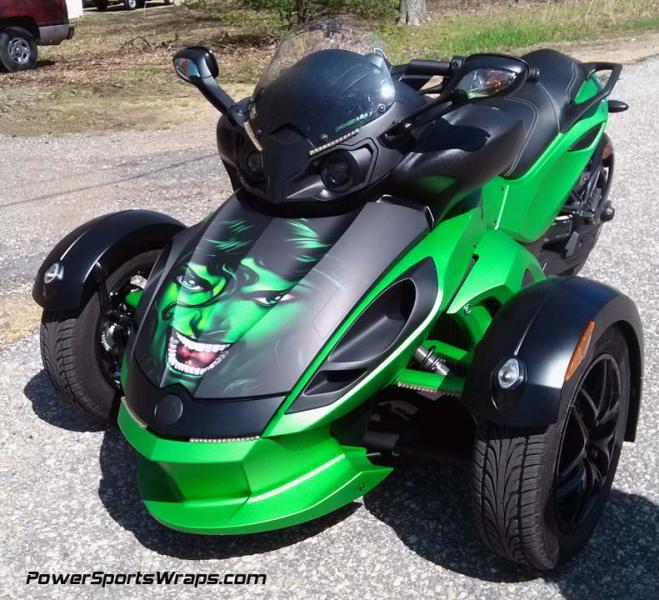 She Hulk custom furk wrap custom designed for Beverly W. We offer custom design service to all Spyder owners. What can we create for you?