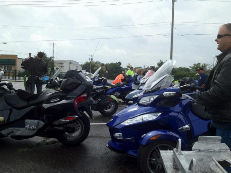 Shedding rain gear in Little Falls.