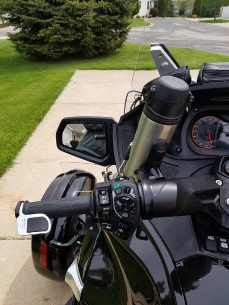 shot of led strip for blinkers on mirrors and drink holder ram mount and location