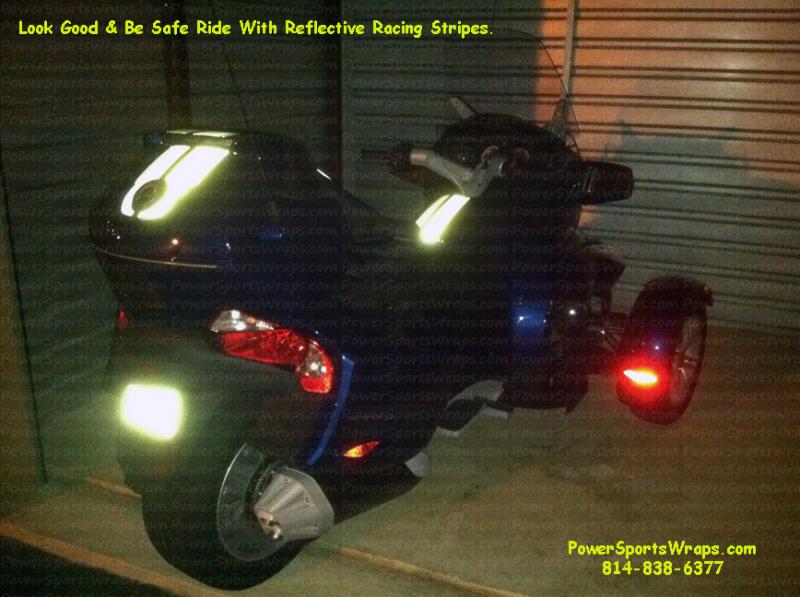Special thanks to Mike Lopez for sending us the photos of his Spyder RT with the Reflective stripes.