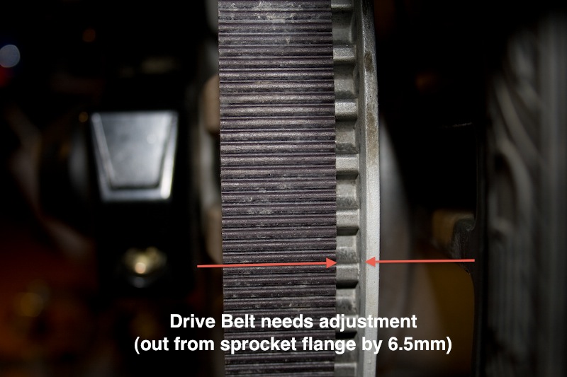 Spyder belt needsadjustment 4 - Drive Belt needs adjustment (out from sprocket flange by 6.5mm) - Page. 94 (Owners Manual)
