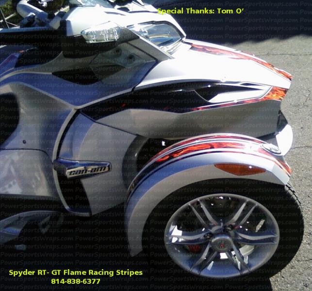 Spyder GT racing stripes produced with our Natural Flame effect.. Wow even the fenders and fog light section were done for that finishing touch.. Grea