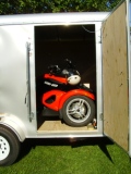 Spyder in trailer, side door