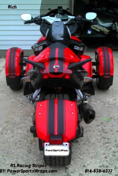 Spyder RS GT Racing Stripes 3M Carbon Fiber film.  Added fender front  kit to give it a real finished look.