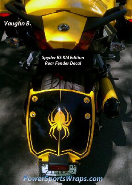 Spyder RS KM Edition Rear Fender graphic kit. This matches our KM Edition trunk insert kit.  Contact us for yours..814-838-6377