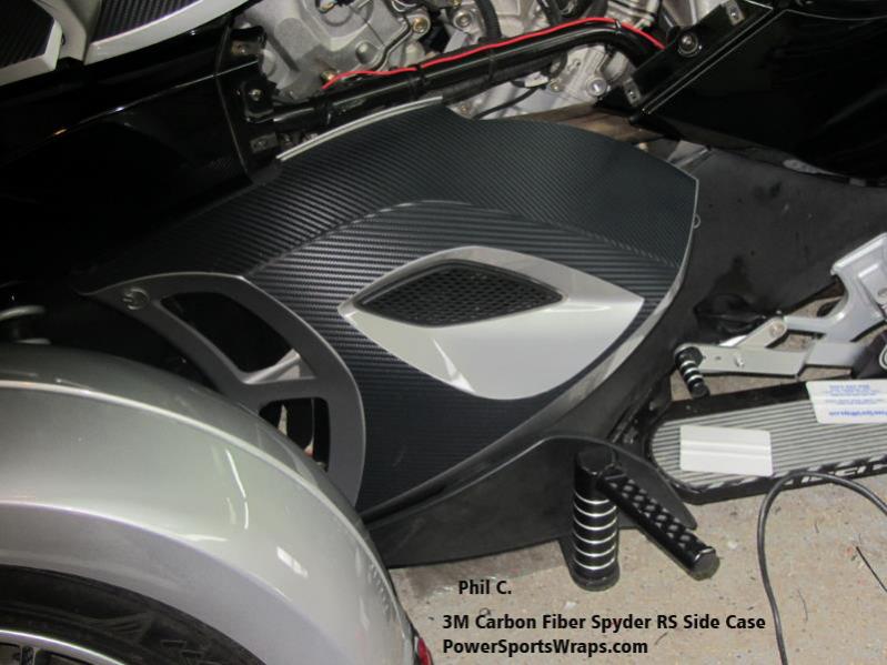 Spyder RS/RSS/GS/ST Carbon Fiber side case pre-cut decal kit in 3M carbon fiber.