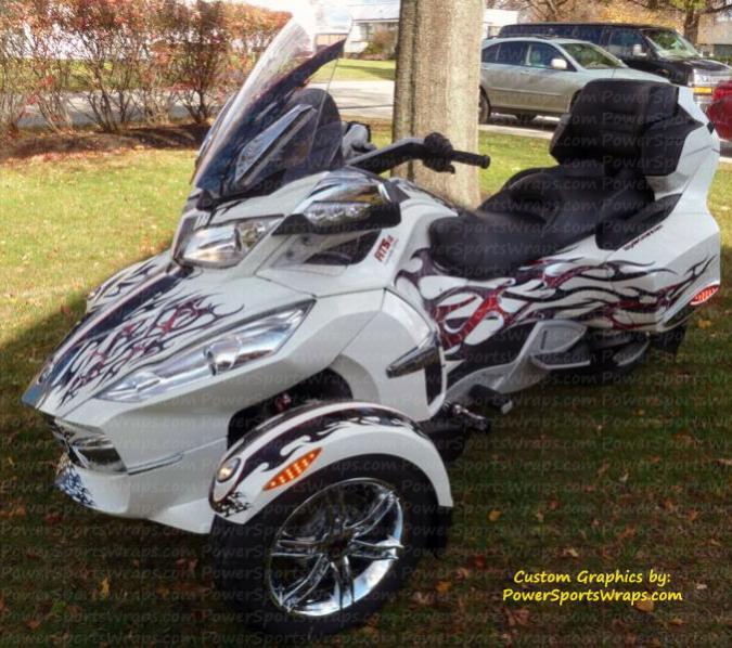 Spyder RT Custom vinyl graphics digitally produced and installed by PowerSportsWraps.com  814-838-6377