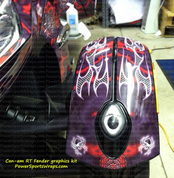 Spyder RT Fender graphics kit tag. We changed the front fender kit to now be 1 piece so it is a much cleaner looking instal and really looks custom.  