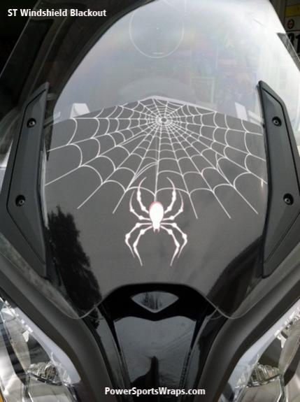 Spyder ST Windshield Blackout kit. This has a custom design to it but is also available in solid colors. ORDER 814-838-6388