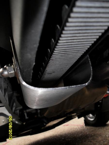 Stainless Steel bracket seen from underneath 
Plenty of clearence to allow for belt movement

Made by Eddie Sheppard 
Reading UK