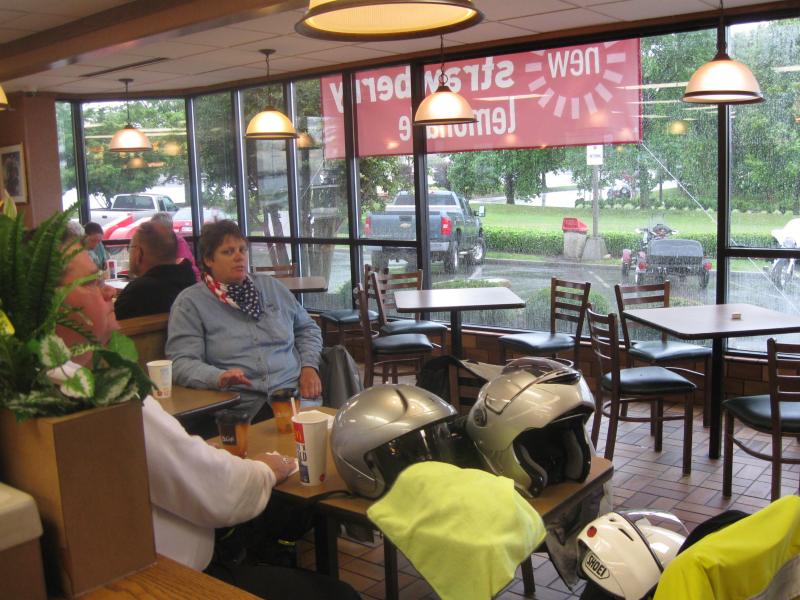 Taking refuse at McDonald's for about and hour or so! You might think Joe and Kelly are watching the weather chanel, but there was a race on!