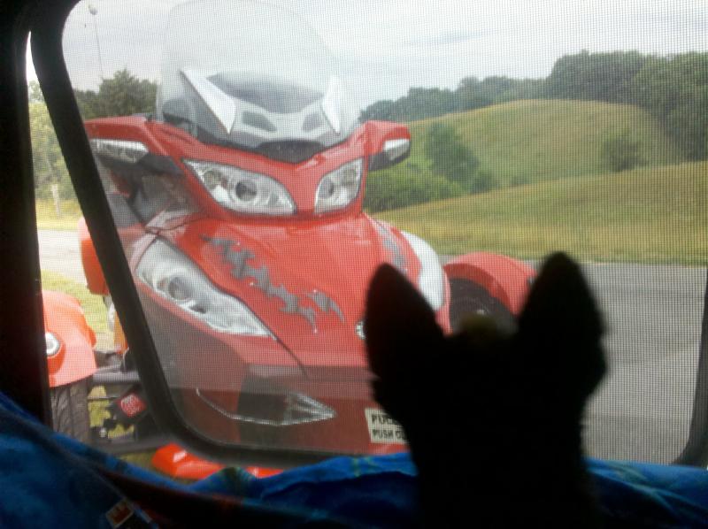 Teddy & I was bed'n down for the night & he was looking out of our camper at his SpYder. Lamont was nice enough to allow us to camp right there in his