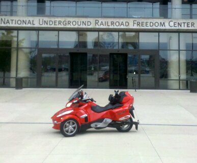 Teds Red Sled next to the Ohio River
