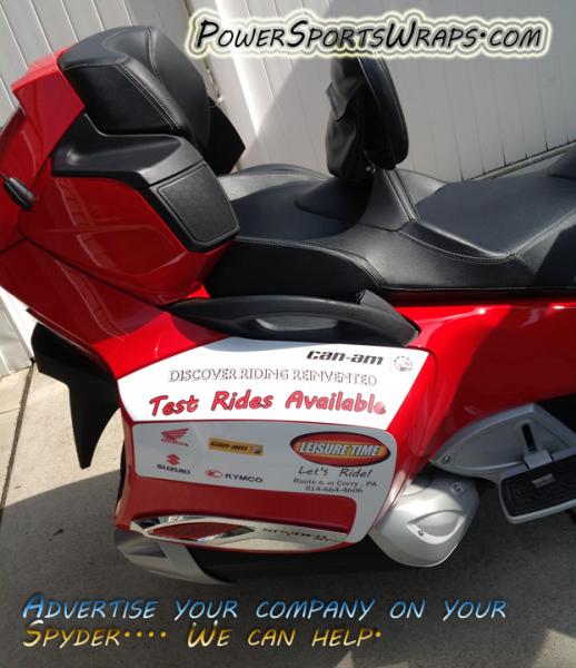 The saddle bags make a great area for advertising or promotions.  Contact us with your ideas.