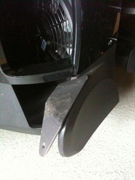 The Sopher custom foot rest; right side.  A hidden brace is connected under to the inside frame securing the movement of the bracket and stiffens the 