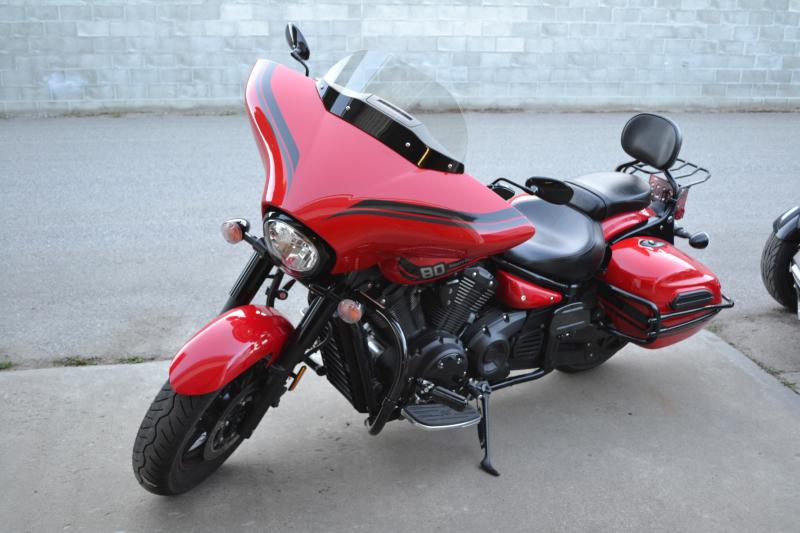 This is my husband's ne ride. This is Fraser, he's a 2015 Yamaha 1300 V-Star Tourer Deluxe. Ain't he a beaut? ;)