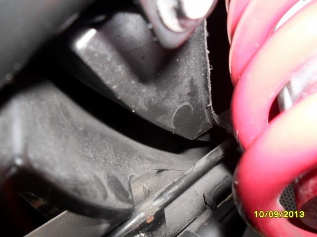 This pictures shows how much I cut away to give room for the Elka shocks