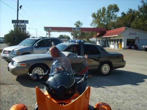 Tony with Cops on orangespydie girls bike