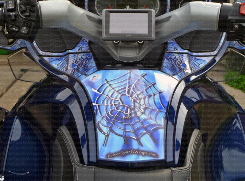 Totally custom Dash Skinz kit for the Can-am Spyder RT or RTS model.  Pee & stick easy apply.. PowerSportsWraps.com