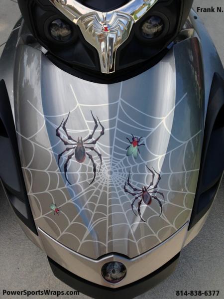 Vinyl cut web with added elements Bellerdine spiders and fly's. This is a layered design using our high performance vinyl. I would not consider this t