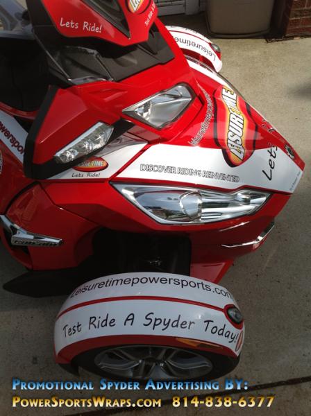 We can use the panels on your Spyder RT or RS to promote an event or business.  Let us show you how. PowerSportsWraps.com