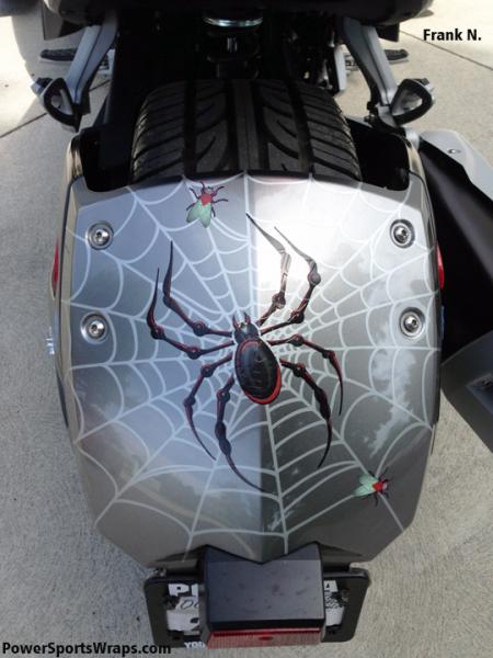 Web  Spider Fly mounted on rear fender using vinyl cut elements. What's your idea?  Email: pete@powersportswraps.com