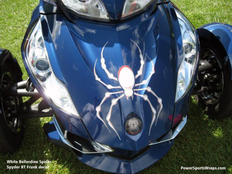 White Bellerdine Shape cut Spider decal for Spyder RT, RS, GS, RSS, ST models. To order: Email: pete@powersportswraps.com