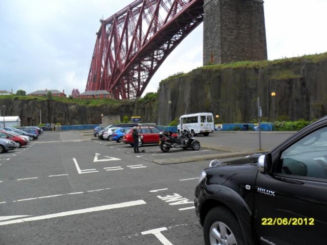 Wife and Spyder under the Forth Rail Bridge Scotland