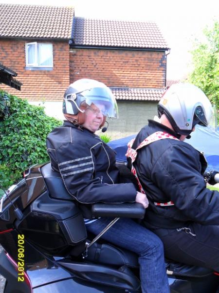 Wife trying the new Diamond R Accessories Armrests before leaving for our trip to Scotland