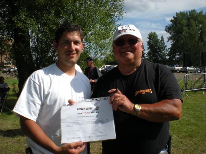 Winners = Spyderpops and his son 
won $250 gift certificate from BRP for being the participants who traveled the farthest distance to attend the event